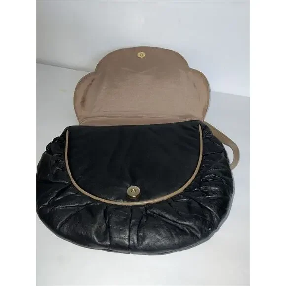 Timmy Woods 1977 Beverly Hills Vintage Black Leather Purse w/Tan Trim - Picture 5 of 8